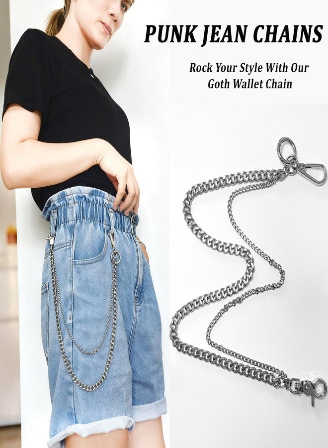 Keromtein Pants Chain for Men and Women, Pocket Wallet Chain for Men Boys Hip Hop Punk Jeans, Double Layer Trousers Belt Loop Biker Chains Key Chains Goth Accessories Eboy Egirl Cool( Stainless Steel, Silver) - Image 2